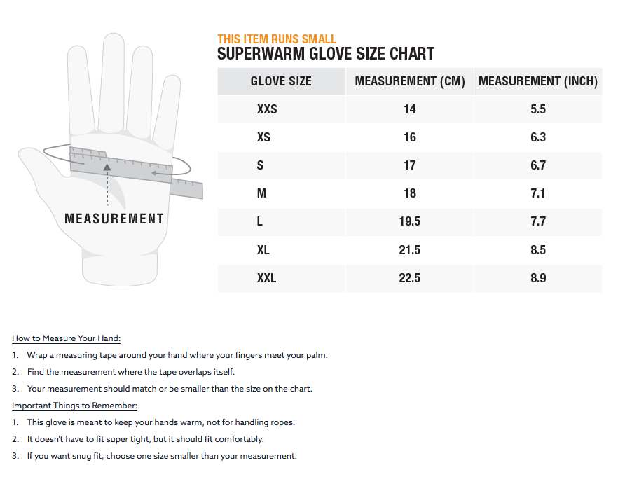 ZHIK SUPERWARM GLOVES 24 0 Tabla de Tallas